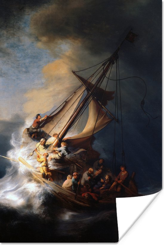 Poster De storm op het meer van Galilea - Rembrandt van Rijn - 80x120 cm