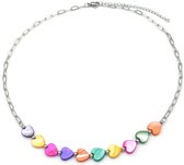 Ketting met Hartjes - RVS - Lengte 39-44 cm - Zilverkleurig