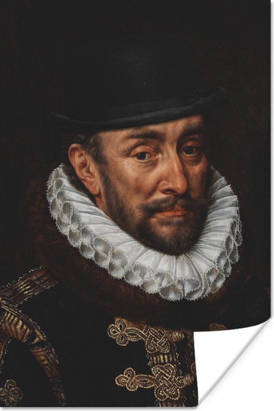 Willem van Oranje door Oude Meester Adriaen Thomasz met een bolhoed 60x90 cm - Foto print op Poster (wanddecoratie woonkamer / slaapkamer)