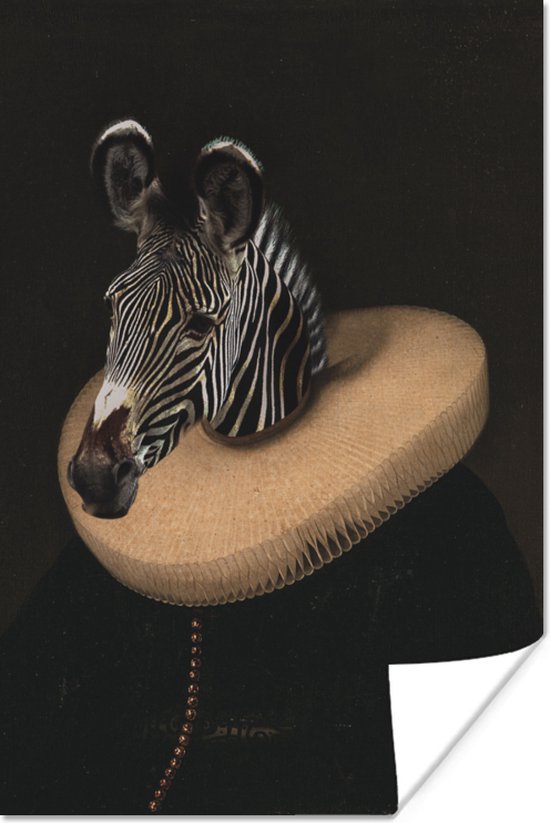 Oude meester portret van een zebra in middeleeuwse kledij 120x180 cm XXL / Groot formaat! - Foto print op Poster (wanddecoratie woonkamer / slaapkamer)