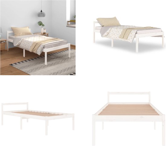 vidaXL Bedframe massief grenenhout wit 100x200 cm - Bedframe - Bedframes - Seniorenbed - Bed