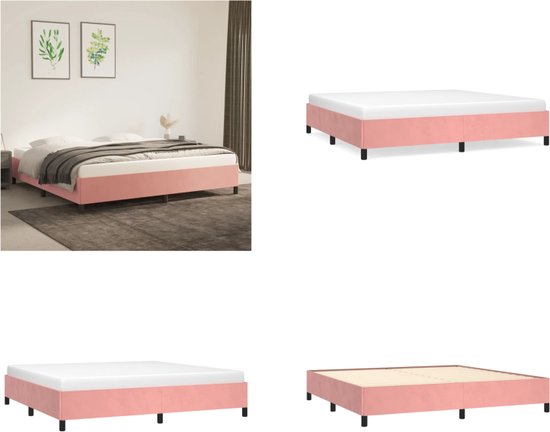 vidaXL Bedframe fluweel roze 200x200 cm - Bedframe - Bedframes - Slaapmeubel - Bedbodem