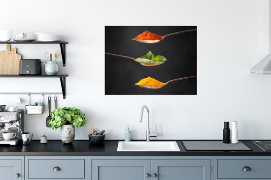 Poster Herbes - Cuillère - Épices - Zwart - Italien - 80x60 cm