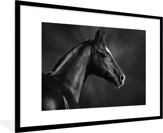 Fotolijst incl. Poster - Paard - Dieren - Zwart - Wit - Portret - 90x60 cm - Posterlijst