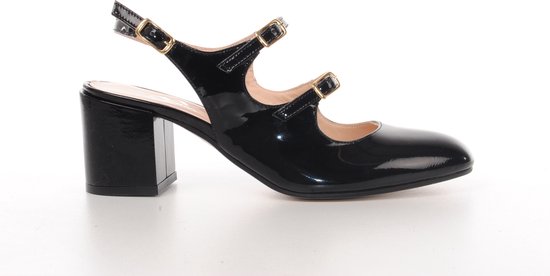 Maury slingback met gespen in zwart lakleder