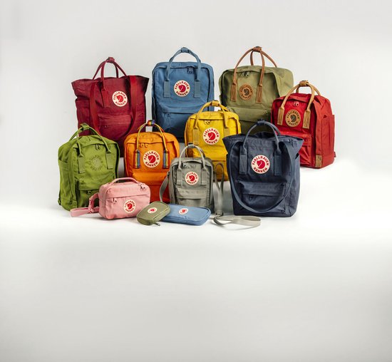 Collectie Fjällräven Kånken rugzakken en accessoires in diverse kleuren.
