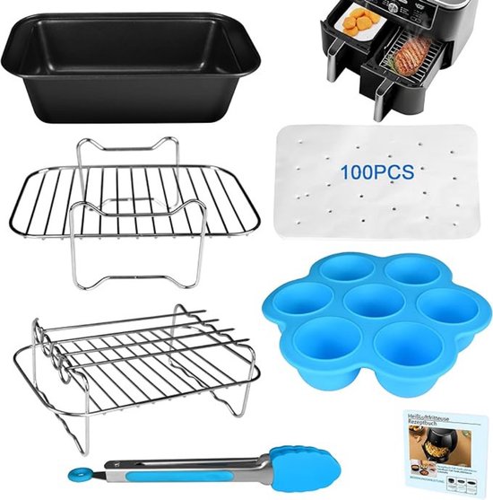 Accessoires voor Airfryer Dubbele Mand, 7 stuks compatibel voor Ninja Foodi AF300EU AF400EU, Princess 182074 8L, geschikt voor Air fryer dual basket 7.6-9.6L