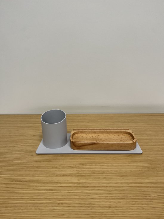 Organiseur de Bureau Furni24 Porte-stylos, Porte-téléphone (10 x 10 x 25 cm, Grijs