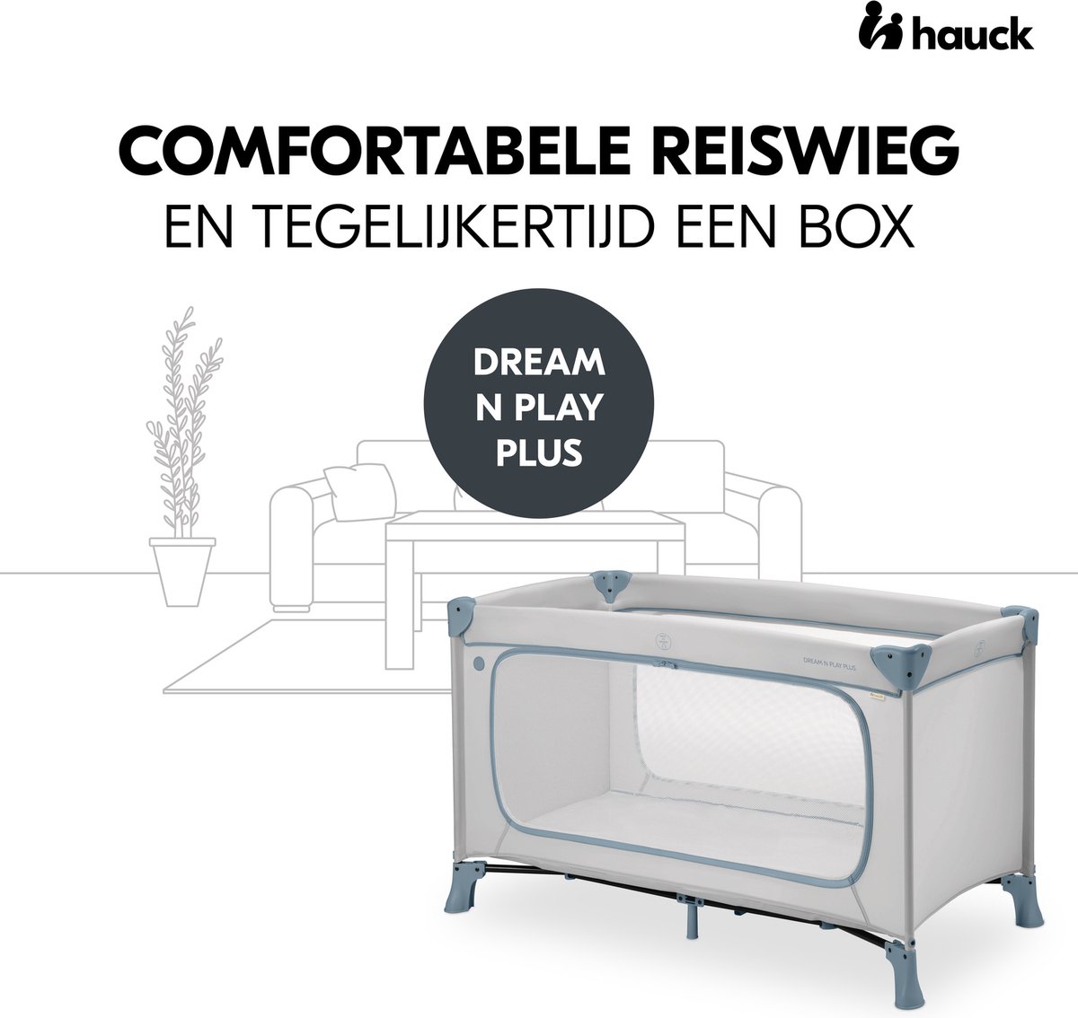 Hauck Dream N Play Plus - Campingbedje - Extra grote doorgang - Dusty Blue thumbnail 5