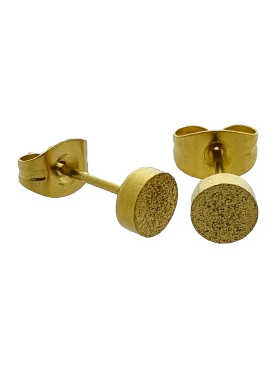 Aramat jewels ® - Oorbellen- zweerknopjes-rond-chirurgisch staal-sandblasted-goudkleurig-5mm