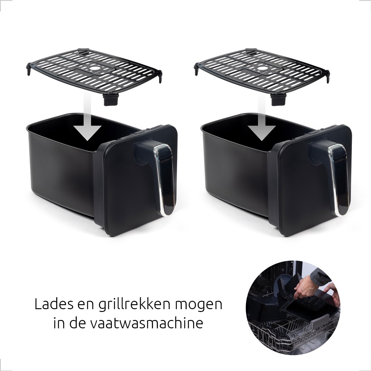 Afbeelding 3 van BluMill Dubbele Heteluchtfriteuse XXL - SYNC-FINISH Functie - Touchscreen - incl. Kinderslot - 8L - 1700W -  Heteluchtfriteuse