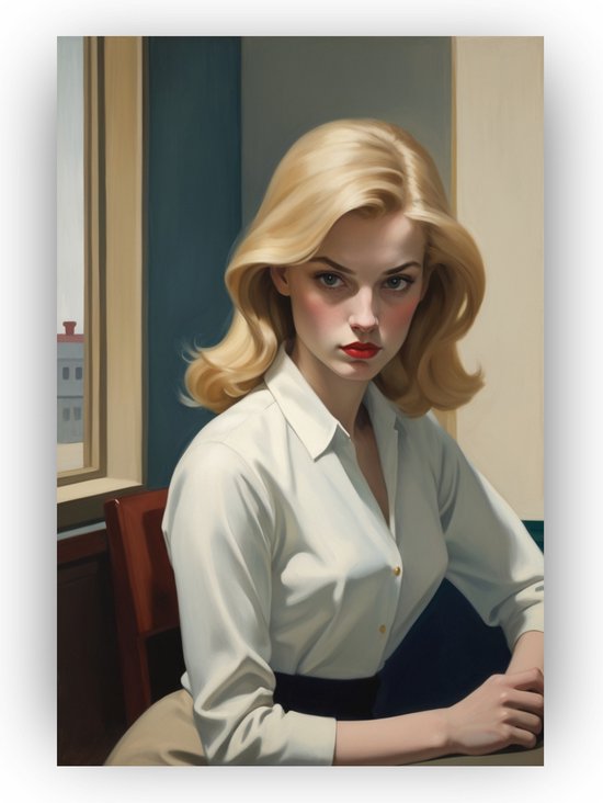 Blonde vrouw Edward Hopper schilderij - Edward Hopper glas schilderij - Glas schilderijen vrouw - Landelijk schilderij - Schilderijen plexiglas - Slaapkamer decoratie - 80 x 120 cm 5mm