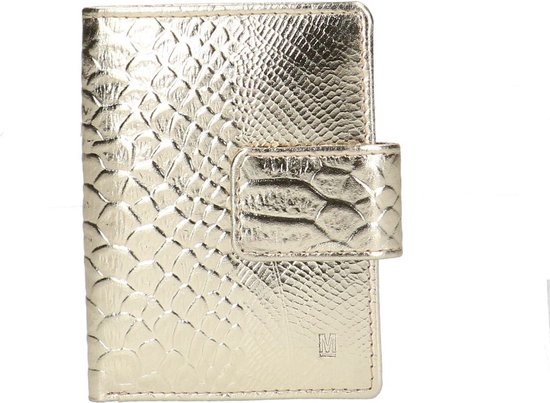 Manfield - Dames - Metallic goudkleurige leren portemonnee met crocoprint - Maat 1