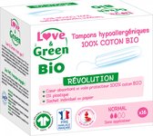 Love & Green Hypoallergene 100% Biologische Katoenen Tampons 16 Regelmatige Tampons Zonder Applicator