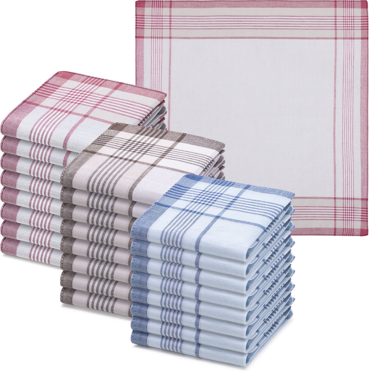 Goedkoopste JEMIDI zakdoeken heren 100 katoen - 40 x 40 cm - Set van 24 - Herbruikbare zakdoeken voor volwassenen - In 3 kleuren