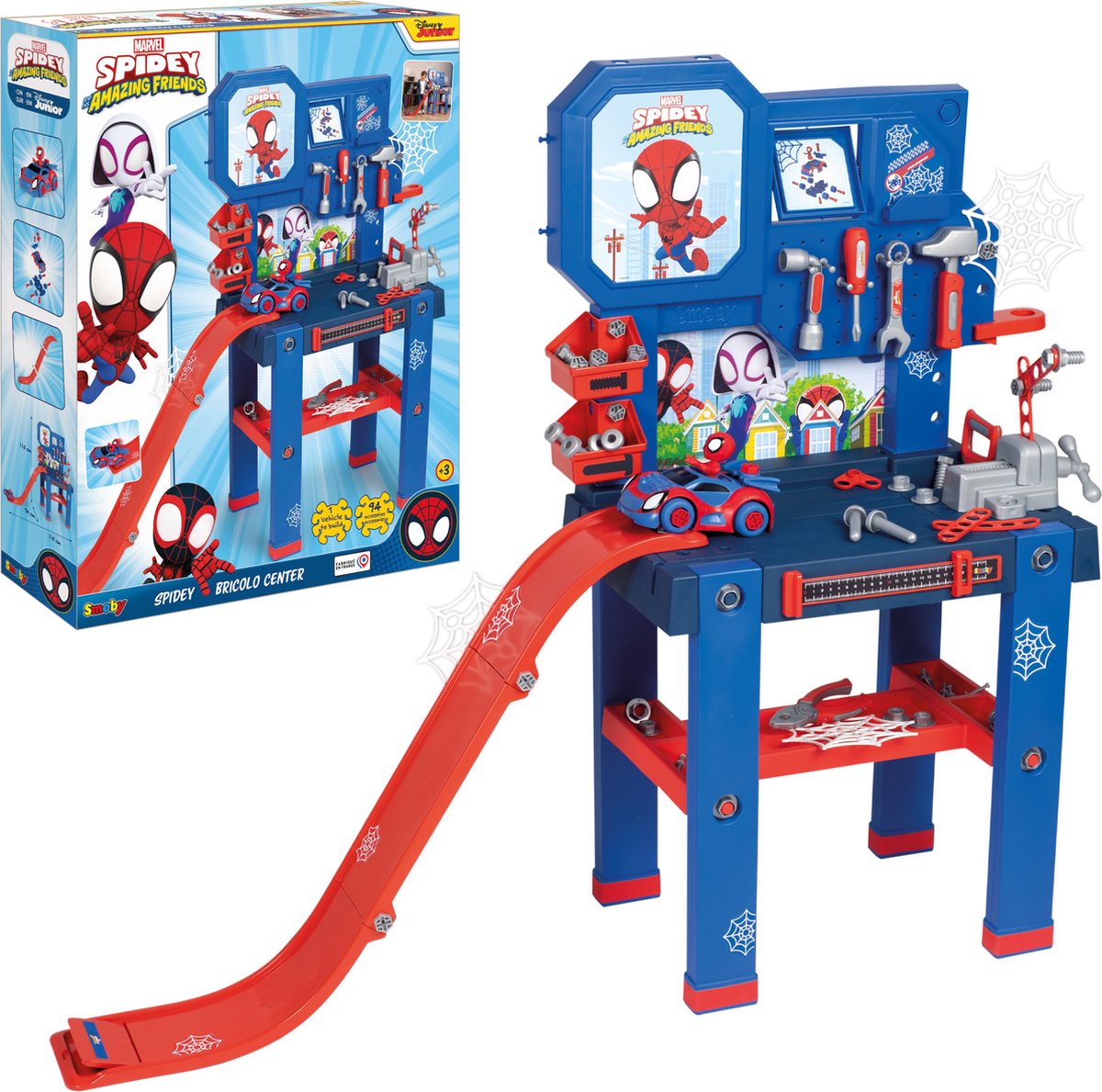Etabli De Bricolage Spidey Pour Enfants - 90 Accessoires, Voiture à Assembler, à Partir De 3 Ans - Fabrication Française Smoby