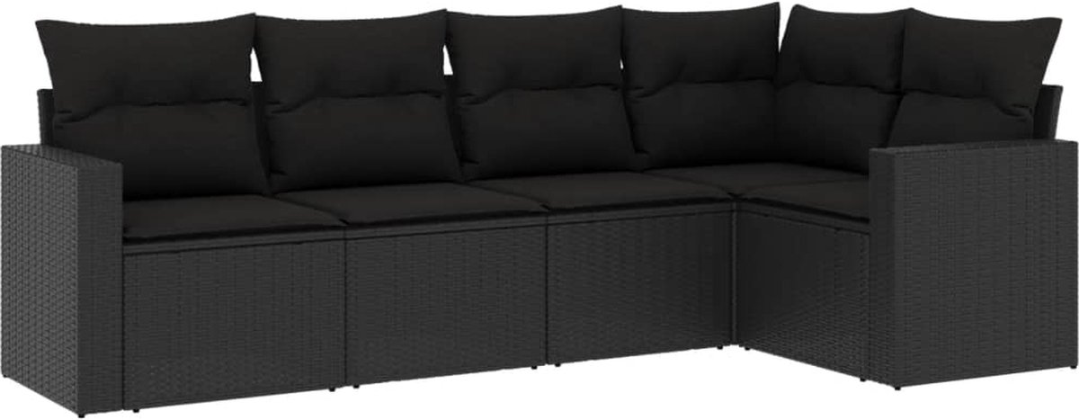 vidaXL 5-delige - Loungeset - met - kussens - poly - rattan - zwart