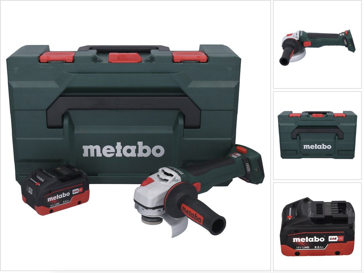 Metabo WB 18 LT BL 11-125 Quick accu haakse slijper 18 V 125 mm borstelloos + 1x accu 8.0 Ah + metaBOX - zonder lader