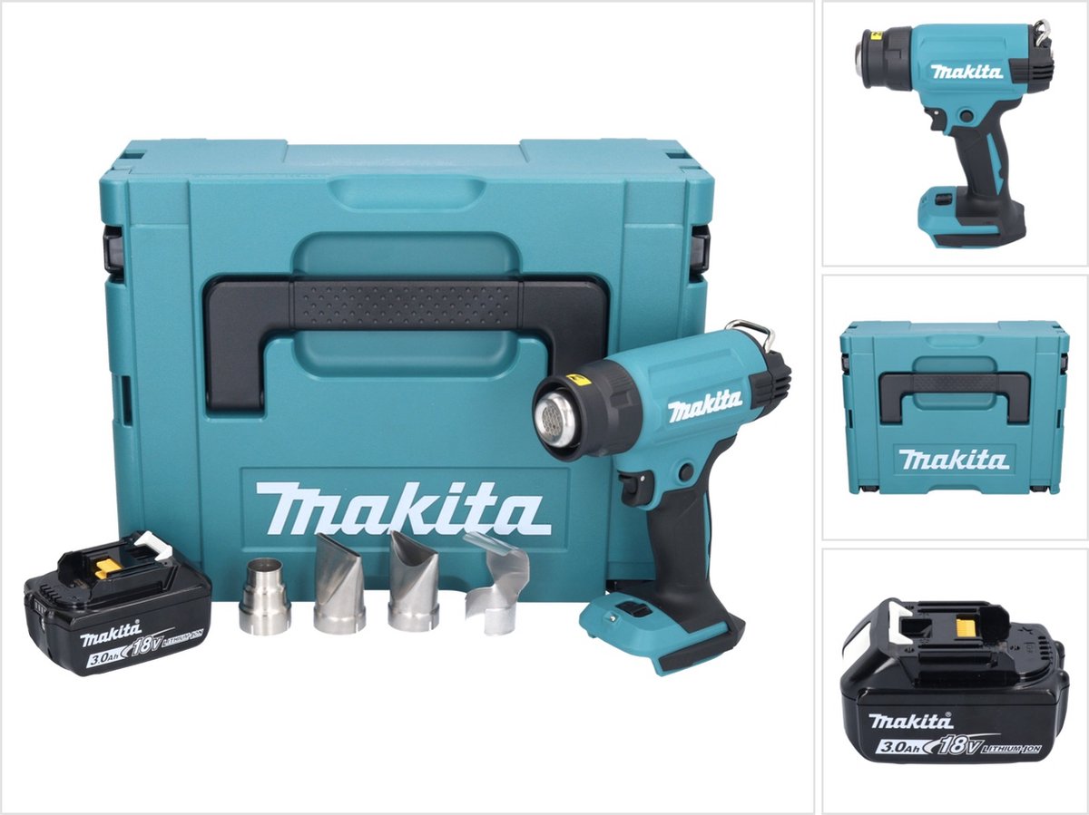 Makita DHG 181 F1J accu-heteluchtpistool 18 V 150 - 550 °C + 1x accu 3,0 Ah + Makpac - zonder oplader