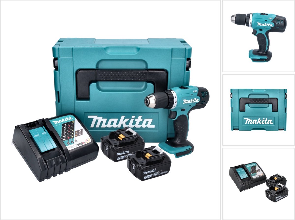Makita DDF 453 RTJ accuboormachine 18 V 42 Nm + 2x accu 5.0 Ah + lader + Makpac