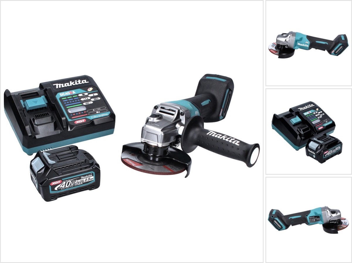 Makita GA 016 GD1 accu haakse slijper 40 V max. 125 mm borstelloos XGT + 1x accu 2,5 Ah + oplader
