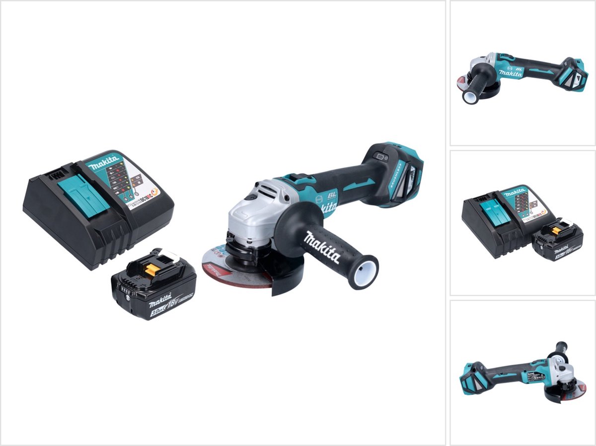 Makita DGA 513 RF1 accu haakse slijper 18 V 125 mm borstelloos + 1x oplaadbare accu 3.0 Ah + lader