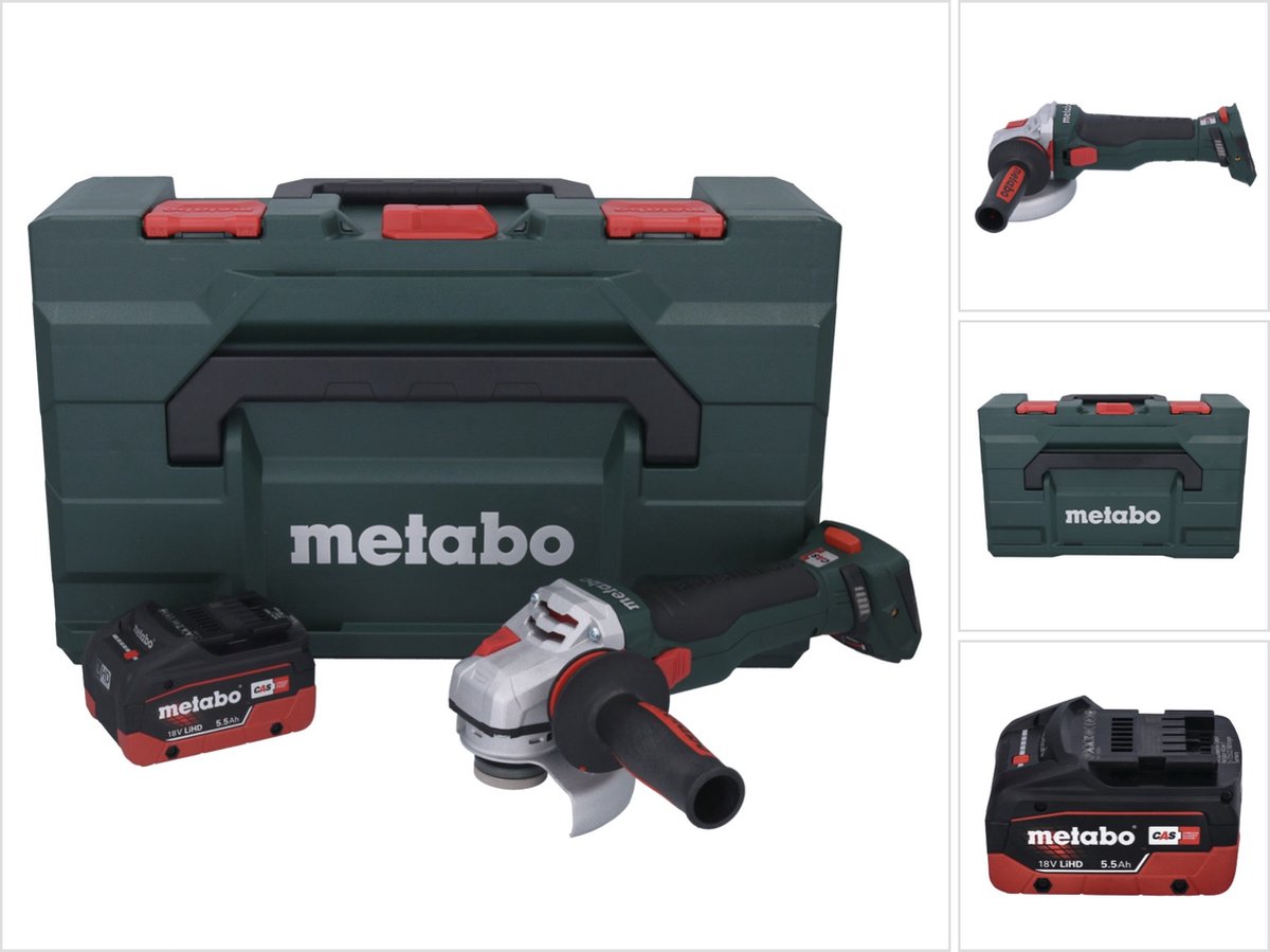 Metabo WB 18 LTX BL 15-125 Quick accu haakse slijper 18 V 125 mm borstelloos + 1x oplaadbare accu 5,5 Ah + metaBOX - zonder lader