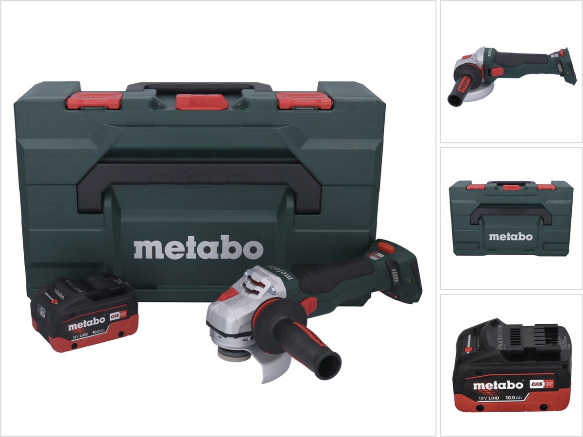 Metabo WB 18 LTX BL 15-125 Quick accu haakse slijper 18 V 125 mm borstelloos + 1x accu 10.0 Ah + metaBOX - zonder lader