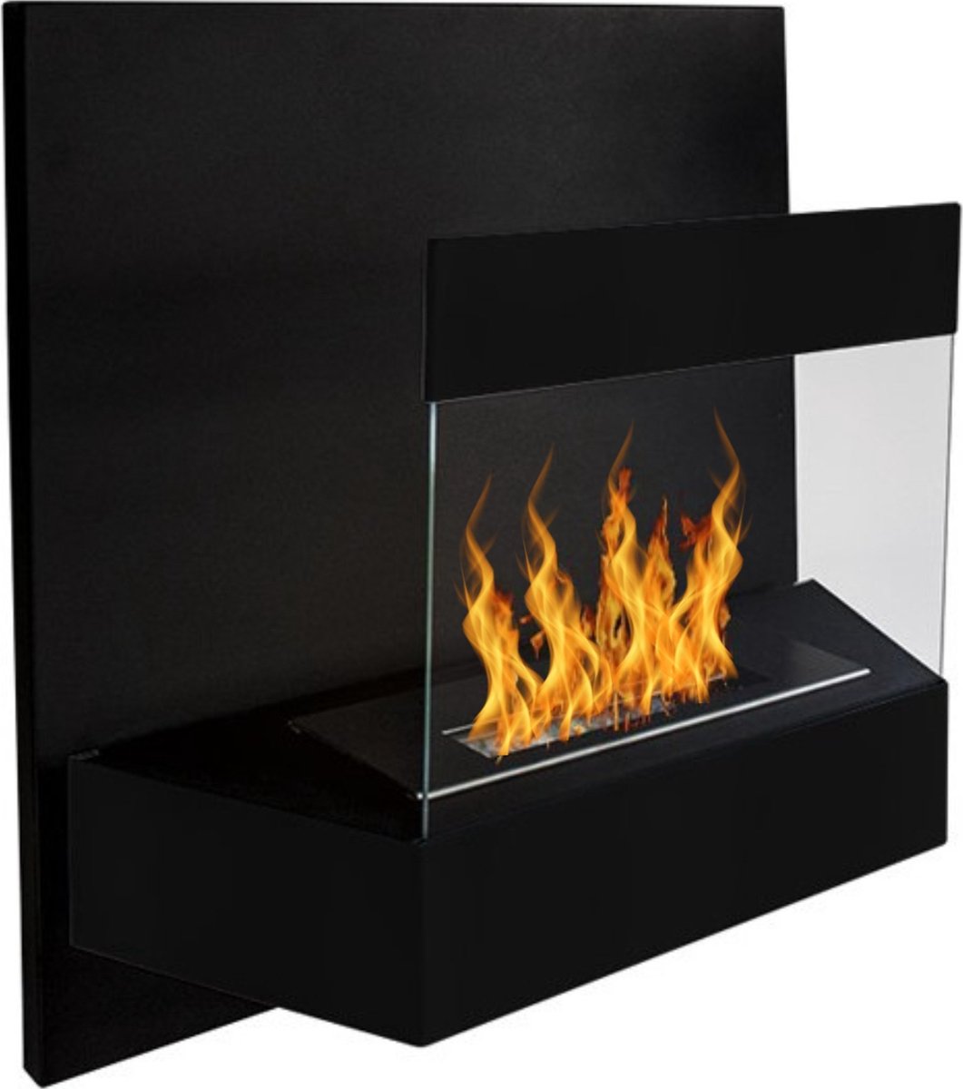 Bio ethanol haard - Kalos zwarte bio ethanol wandhaard met beschermglas - bio ethanol muurhaard - bio ethanol haard Wandmontage - bio ethanol verticale kachel - bio ethanol sfeerhaard - bio ethanol openhaard - bio ethanol bijverwarming