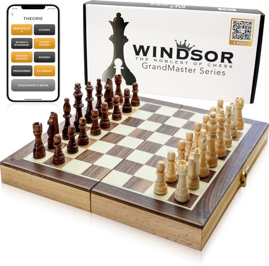 Windsor CheckMate Schaakbord - met Schaakstukken - 30 cm - Schaakset - Magnetisch - Hout