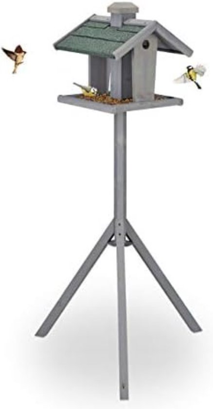 Vogelhuisje op voet - Vogelhuis op paal - Voederhuisje voor vogels op paal - 135 x 67 x 56 cm - Grijs/Groen