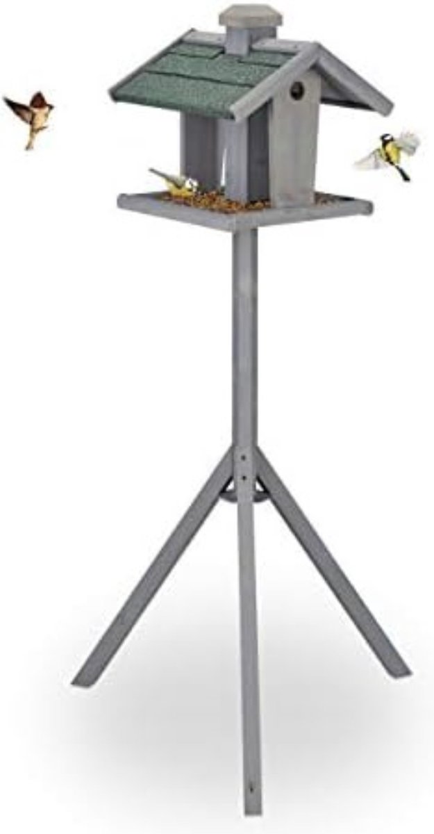 Bol.com Vogelhuisje op voet - Vogelhuis op paal - Voederhuisje voor vogels op paal - 135 x 67 x 56 cm - Grijs/Groen aanbieding