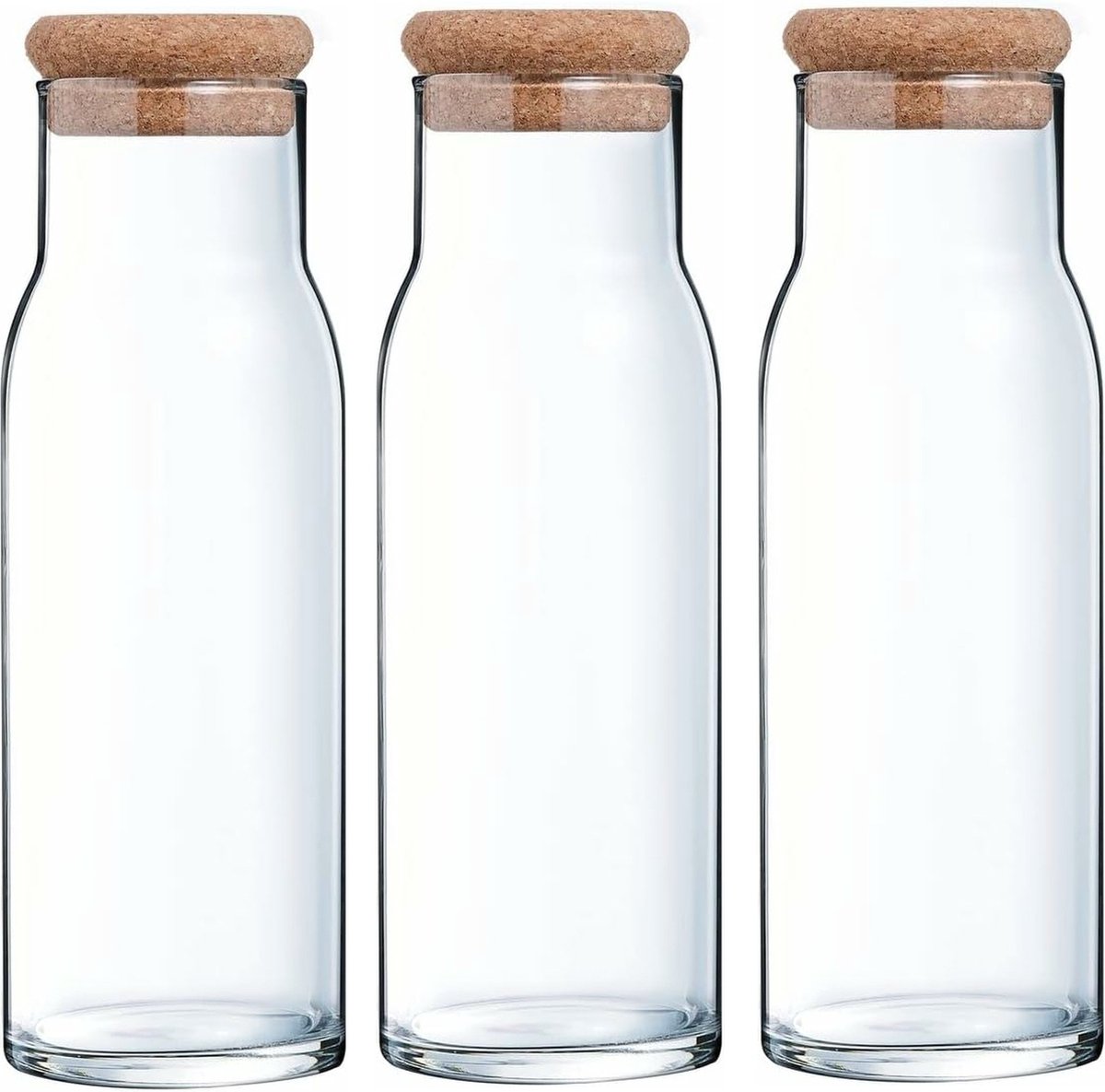 Migros Cucina & Tavola Glazen karaf met kurkstop voor water, sap, melk - 1000 ml - 3 Stuks