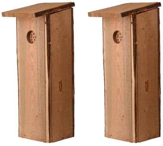 2x Houten vogelhuisjes/nesthuisjes 54 cm voor spechten - Vurenhouten vogelhuisjes tuindecoraties - Vogelnestje voor spechten