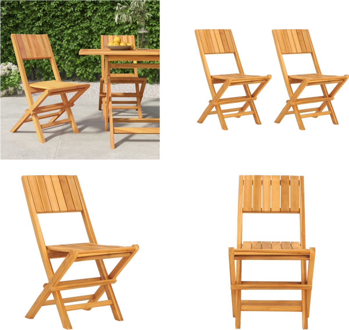 VidaXL Tuinstoelen inklapbaar 2 st 47x61x90 cm massief teakhout Tuinstoel Tuinstoelen Campingstoel Terrasstoel