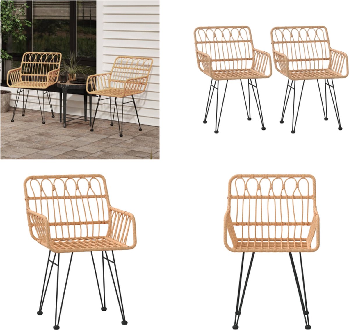 VidaXL Tuinstoelen 2 st met armleuning 56x64x80 cm PE-rattan Tuinstoel Tuinstoelen Eetkamerstoel Eetkamerstoelen
