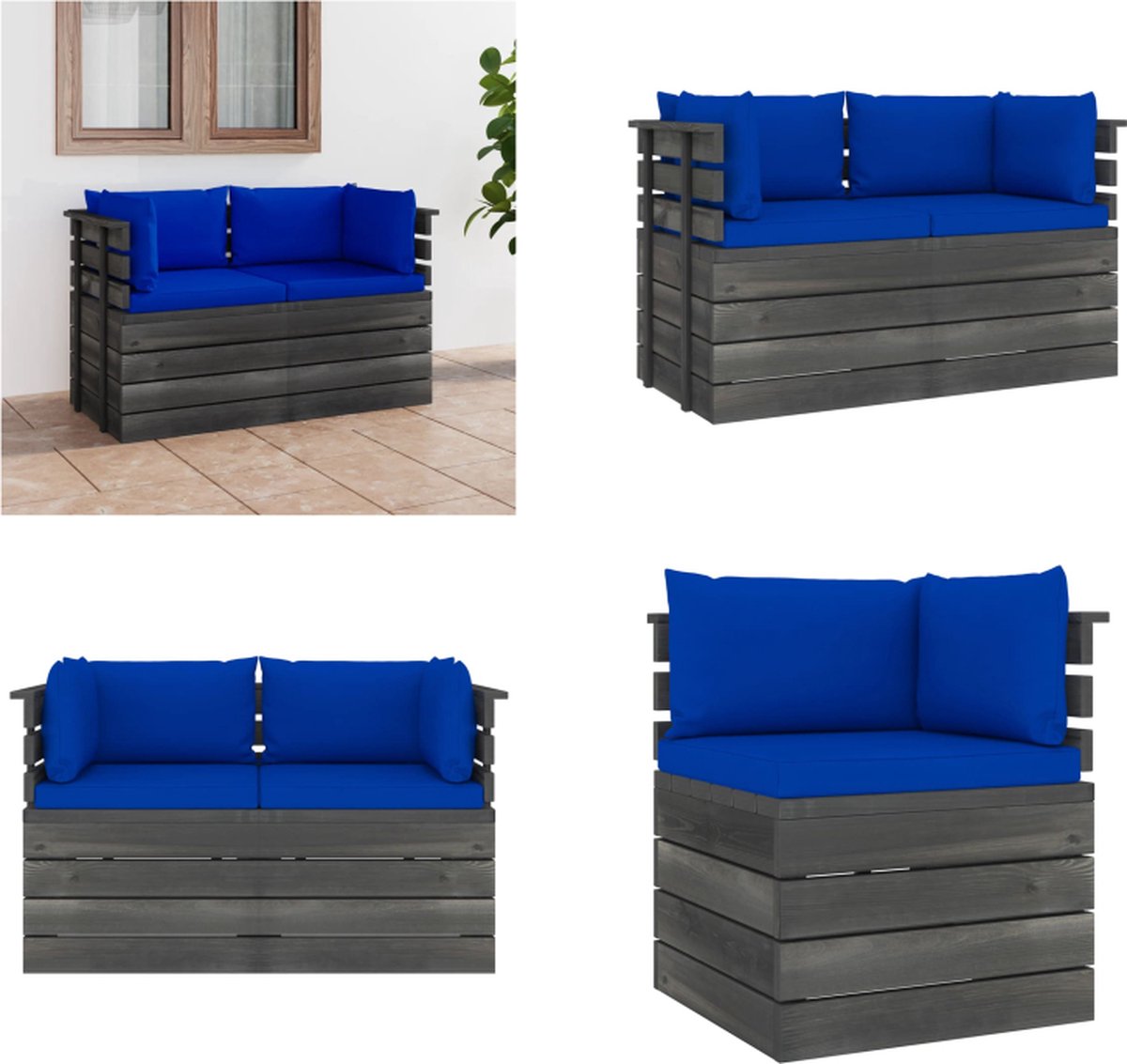 VidaXL Tuinbank 2-zits met kussens pallet massief grenenhout Pallet Bank Pallet Banken Houten Palletbank Houten Palletbanken