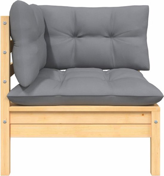 VidaXL Houten Tuinhoekbank – Palletstijl, Grijs, 110x66x55 Cm, Zithoogte 25 Cm – Geïmpregneerd Grenenhout – Voor Binnen En Buiten, Links Of Rechts Monteerbaar