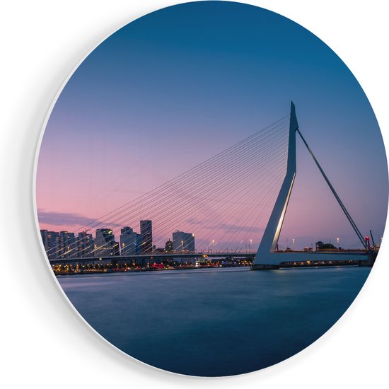 Artaza Forex Muurcirkel Erasmusbrug In Rotterdam Met Zonsondergang - 90x90 cm - Groot - Wandcirkel - Rond Schilderij - Muurdecoratie Cirkel