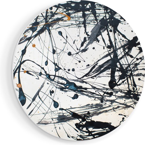 Artaza Forex Muurcirkel Abstracte Kunst van Zwarte Verf - 70x70 cm - Wandcirkel - Rond Schilderij - Wanddecoratie Cirkel - Muurdecoratie