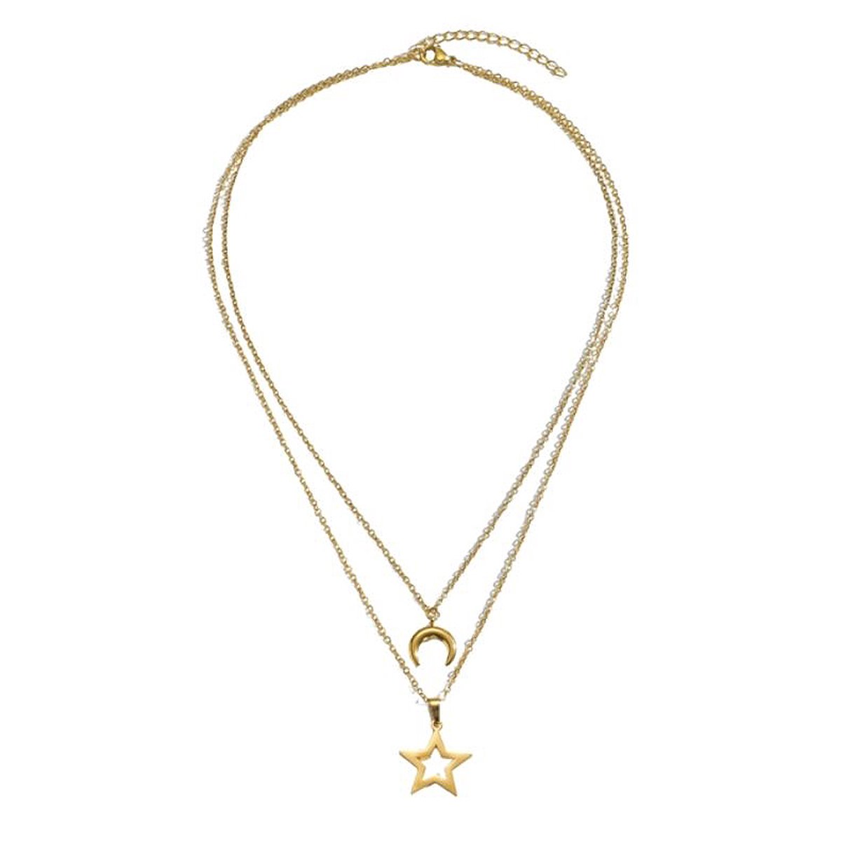 Marama - ketting Night Sky - goud - stainless steel - damesketting - hanger maan & ster - 2 lagen - 18k gold plated
