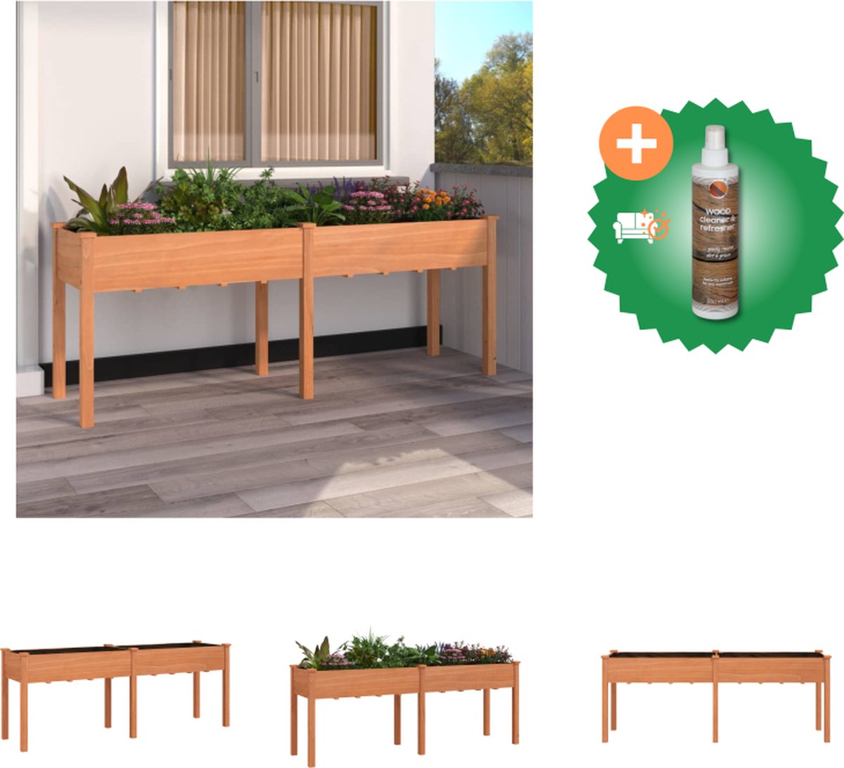 VidaXL Plantenbak met voering 203x53x76 cm massief vurenhout bruin Bloempot Inclusief Houtreiniger en verfrisser
