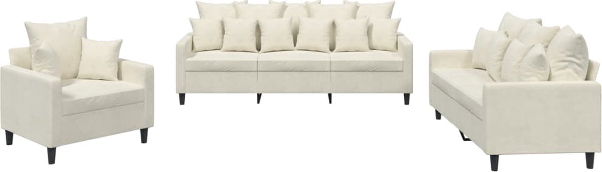 vidaXL - 3-delige - Loungeset - met - kussens - fluweel - crèmekleurig