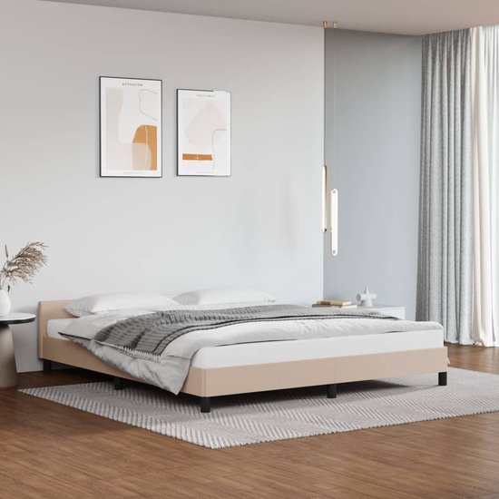 vidaXL Bedframe met hoofdeinde zonder matras Cappuccino 160x200 cm - Bedframe Met Hoofdbord - Bedframes Met Hoofdborden - Bedframe - Bed