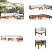 vidaXL 9-delige Loungeset met kussens massief acaciahout crèmekleurig - Tuinstoel - Tuinstoelen - Loungestoel - Loungestoelen