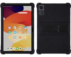 Kinder Tablethoes Geschikt voor Lenovo Tab P12 - Siliconen Back Cover met Kickstand - Kinderhoes met Kickstand - Beschermhoes Zwart