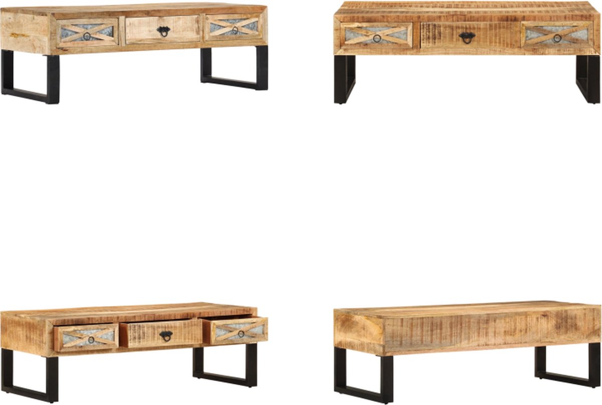 vidaXL Salontafel - 110x50x38 - cm - massief - mangohout natuurlijk en zwart