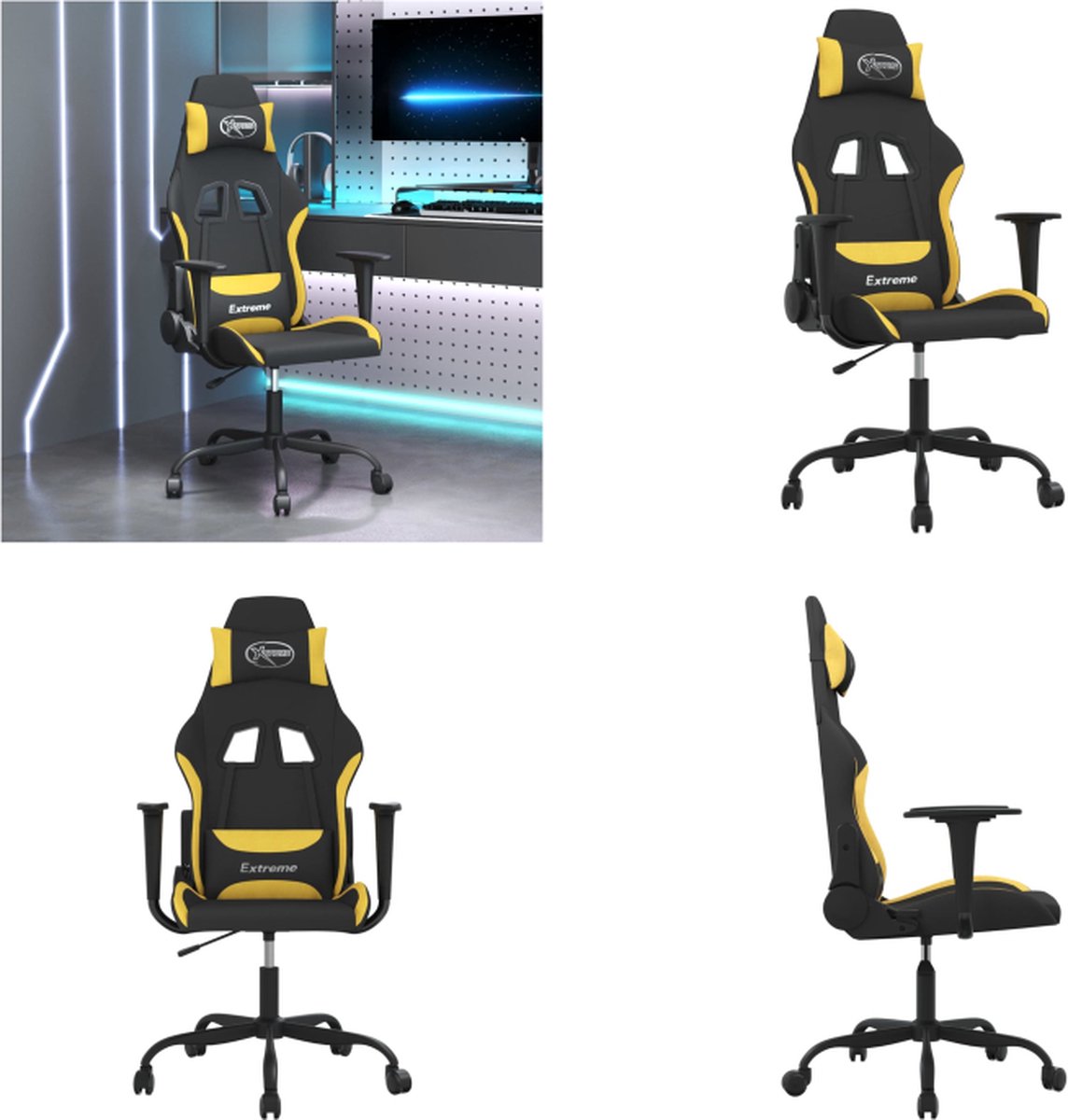 vidaXL Gamestoel stof zwart en geel - Gamingstoel - Gamingstoelen - Televisiestoel - Racingstoel