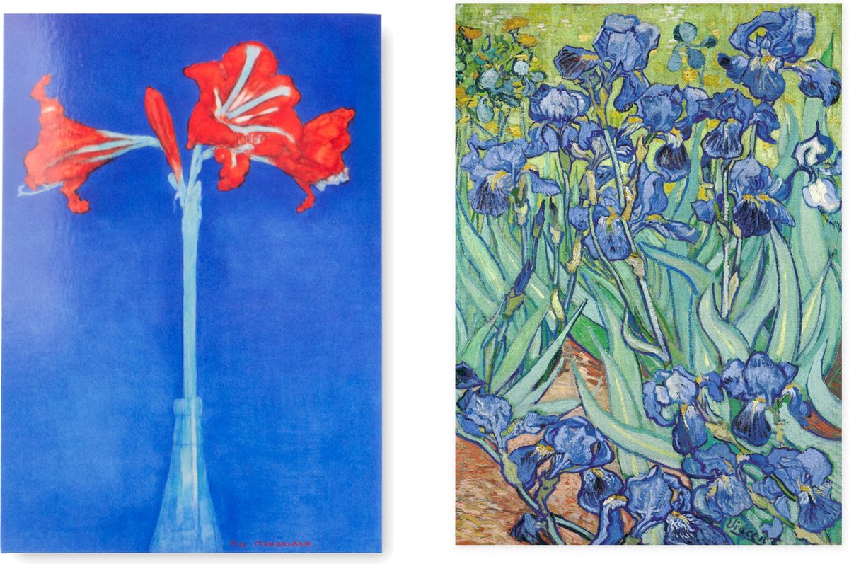 Set van 2 theedoeken - kunst collectie - Mondriaan, Amaryllis - Van Gogh, Irissen - 100 % katoen 50 x 70 cm by supervintage