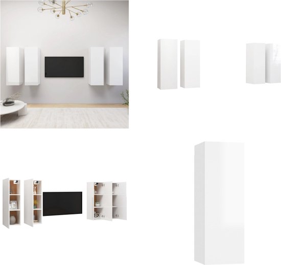 vidaXL Tv-meubelen 4 st 30-5x30x90 cm spaanplaat hoogglans wit - Tv-kast - Tv-kasten - Televisiekast - Televisiekasten